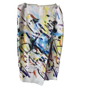 ASOS  Women's Wild Abstract Paint Print Midi Pencil Skirt front slit  Size 8 USA